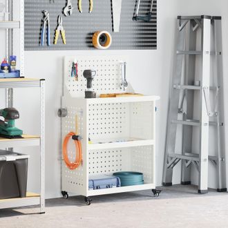 Berkfield Home Tool Trolley with Shelf with Wheel with Storage Manual White 65 x 35 x 111 cm Metal