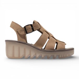 FLY London Fly London Womens BAIC621FLY Taupe Suede Leather Wedge Sandals