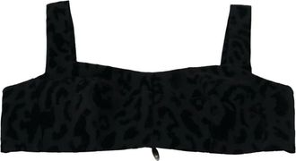 Dolce & Gabbana Leopard Cropped Bustier Corset Beha Top - Dames - BHs - Zwart - S - Katoen - Ondergoed