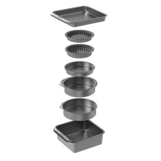 MasterClass Smart Space Bakeware Set 7 Piezas Ptfe, Pfoa Y Bpa Free Antiadherente Y Apilable Con Sart&eacute;n Para Asar, Bandeja Para Brownie, 2 Sartenes Redondos, Sart