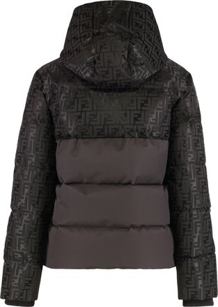Fendi Womens Down Jacket Ff Jacquard Brown Cotton Puffer