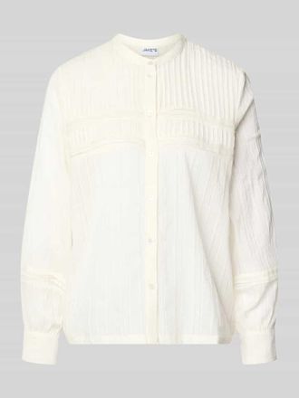 Jake*s Casual Bluse mit Mao-Kragen und Pointelle-Muster in Ecru, Gr&ouml;&szlig;e 34