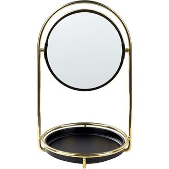 Beliani Beliani - Espejo De Maquillaje De Metal Vidrio Dorado Negro 15 Cm Bandeja Aumento Indre