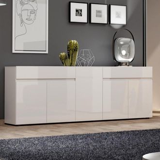Dmora Credenza Elenia, Madia 3 Ripiani, 2 Cassetti Made In Italy, 38x225x79h Cm Bianco