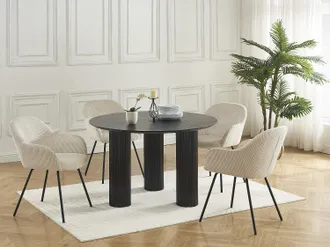 Vente-Unique Sedia con braccioli in Velluto a coste e Metallo Nero Beige - Lotto di 2 - MARENZIA