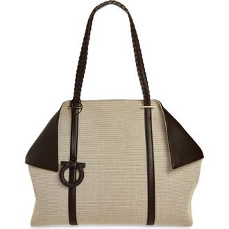 Ferragamo Large Folded Canvas & Leather Tote in Naturale Multi T Moro at Nordstrom