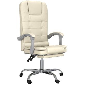 vidaXL Silla De Oficina Reclinable Masaje Cuero Sint&eacute;tico Color Crema Vidaxl