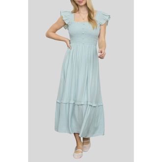 Blu Pepper Smocked Bodice Tiered Maxi Dress in Mint at Nordstrom Rack, Size Medium