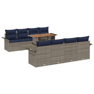 vidaXL Conjunto De Sof&aacute; De Jard&iacute;n 9 Pcs Gris Polirat&aacute;n Vidaxl