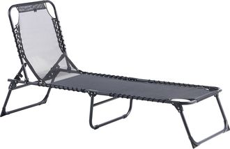 Beliani Tumbona Plegable Contempor&aacute;nea Para Jard&iacute;n De Textileno Y Acero Respaldo Reclinable Negro Ambato