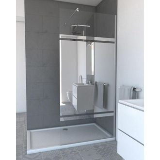 Aurlane Parete per doccia 90x200cm con fascia a specchio - Vetro 8mm - Profilo cromato - freedom 2 mirror