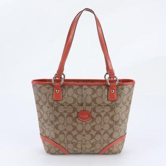 Coach Brown Orange Leather Coated Canvas Handbag Shoulder Bag Tote Bag (Pre-Owned)