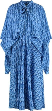 Balenciaga Gedrukte Jurk met Striksluiting - Dames - Shirt Kleedjes - Blauw - XS - Polyester - Kleedjes