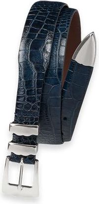 Paul Fredrick Crocodile Embossed With Metal Keeper & Tip Belt in Navy at Nordstrom, Size 32