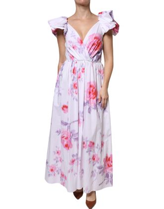 Alberta Ferretti White Floral Cotton Maxi Womens Dress