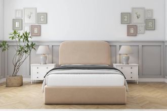 Sloomy Belvoir Plush Frame-Mattress - 45 Upholstered Headboard in Stone | Size: Super King