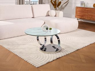 Vente-Unique Tavolino con piano girevole Ceramica e vetro temperato Effetto marmo Bianco - JOLINE