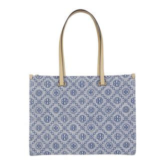 Tory Burch Tory Burch, Tote Bags, female, Blue, Size: ONE SIZE T Monogram Denim Tote