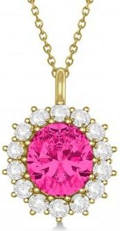Allurez Oval Lab Pink Tourmaline & Diamond Pendant Necklace 14k Yellow Gold (5.40ctw)