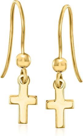 RS Pure by Ross-Simons Italian 10kt Yellow Gold Petite Cross Drop Earrings