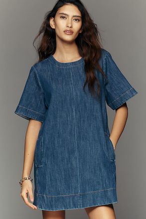 Maeve The Emmy Short-Sleeve Denim Swing Dress by Maeve