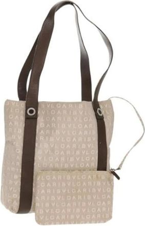 Bulgari Pre-owned Shoulder Bags, female, Beige, Size: ONE SIZE Pre-owned Canvas Shoulder Bag