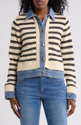 Democracy Stripe Mixed Media Jacket in Light Blue at Nordstrom Rack, Size X-Small