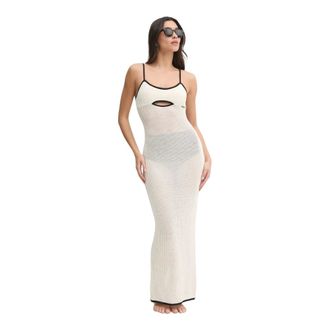 Karl Lagerfeld Kleedjes, Dames, Wit, L, Katoen, Gebreide Maxi Jurk