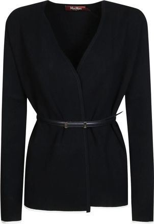 Max Mara Mstdente Cardigan Punto Milano con Cintura - Dames - Vesten - Zwart - L - Leer - Truien & Vesten