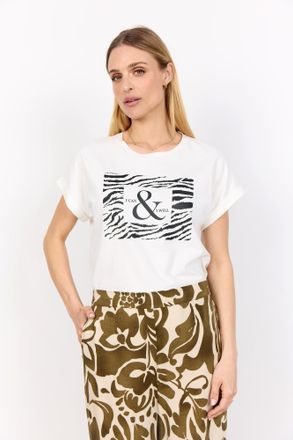 Soyaconcept T-Shirt SOYACONCEPT SC-RINA FP 7, Damen, Gr. XXL, weiss (sanftes wei&szlig;), Single Jersey, Obermaterial: 95% Baumwolle, 5% Elasthan, bedruckt, unifarben, 