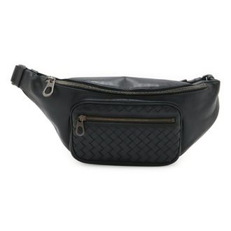 Bottega Veneta Intrecciato Black Leather Pouch Sling Bag (Pre-Owned)