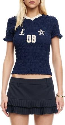 Lioness Spectate Smocked Jersey Top in Indigo at Nordstrom Rack, Size Medium
