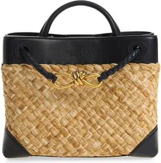 Bottega Veneta Small Andiamo Intrecciato Raffia Crossbody Bag in 9968 Natural/midn-M Brass at Nordstrom