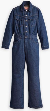 Levi's Womens Levis Collared Neck Long Sleeve Solid Patterned Jumpsuit in Lets G Lost Agn - Blue - Size 29W/32L