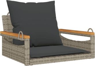 vidaXL Banco Columpio Con Cojines Rat&aacute;n Sint&eacute;tico Gris 63x62x40 Cm Vidaxl