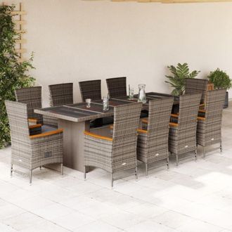 vidaXL Set De Comedor De Jard&iacute;n 11 Pzas Y Cojines Rat&aacute;n Sint&eacute;tico Gris Vidaxl