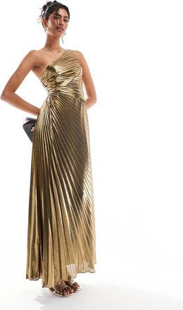 Forever New Vestito lungo monospalla con fiocco, colore oro