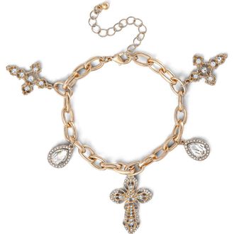 Jessica Simpson Crystal Cross Charm Bracelet in Gold at Nordstrom