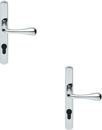 Loops 2x PAIR Flared Lever on Narrow Euro Lock Backplate 208 x 26mm Polished Chrome
