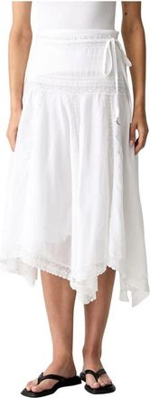 Zadig&Voltaire Jetro Asymmetric Skirt - Dames - Midirokken - Wit - L - Katoen - Rokken