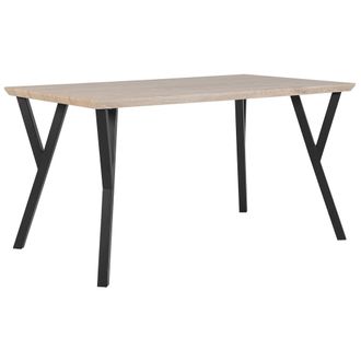 Beliani Beliani - Mesa De Comedor Tablero De Madera Clara Patas De Metal Negro 140 X 80 Cm Rectangular 4 Plazas Industrial Bravo