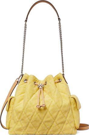 Tory Burch Charlie Quilted Denim Drawstring Shoulder Bag in Yellow at Nordstrom