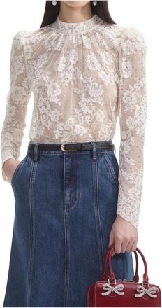 Self Portrait Witte Strass Kant Top - Dames - Blouses - Wit - M - Katoen - Overhemden