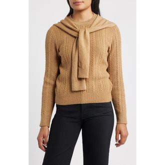 Wit & Wisdom Cable Stitch Twofer Tie Sleeve Sweater in Caramel Latte at Nordstrom Rack, Size X-Large