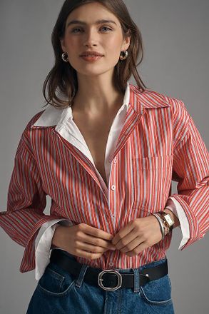 Maeve The Double-Layered Shrunken Bennet Buttondown Shirt by Maeve