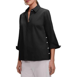 Foxcroft Beatrice Matte Satin Side Button Shirt in Black at Nordstrom, Size X-Small