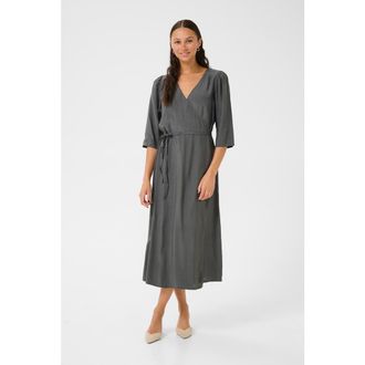 Kaffe KAmira Half Sleeves V-neck Wrap Dress in Black Oyster at Nordstrom, Size 14