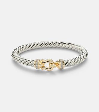 David Yurman Cable Flex Buckle sterling silver and 14kt gold bracelet with diamonds
