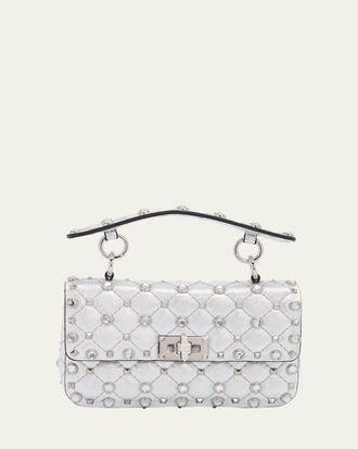 Valentino Garavani Quilted Rockstud Metallic Leather Top-Handle Bag