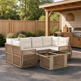 vidaXL Vidaxl Set Divano Da Giardino 7 Pz Beige E Bianco Crema Polyrattan